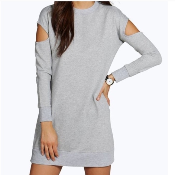 Boohoo Dresses & Skirts - BOOHOO GRAY SWEATSHIRT DRES W COLD SHOULDERS 2